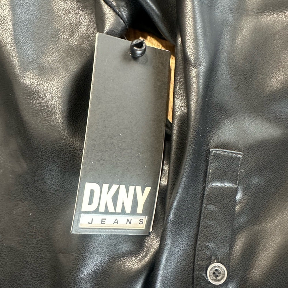 DKNY Jeans Women's Zip-Front Faux-Leather Long-Sleeve Shirt - Picture 9 of 12